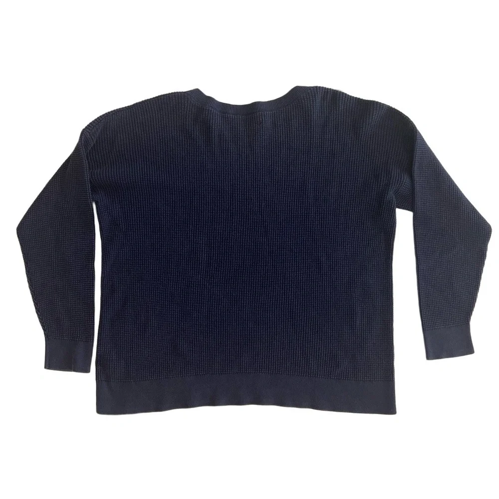 L.L.Bean Sweater Womens Size 3X Plus Navy Blue Waffle Knit Crewneck Long Sleeve - Picture 5 of 8